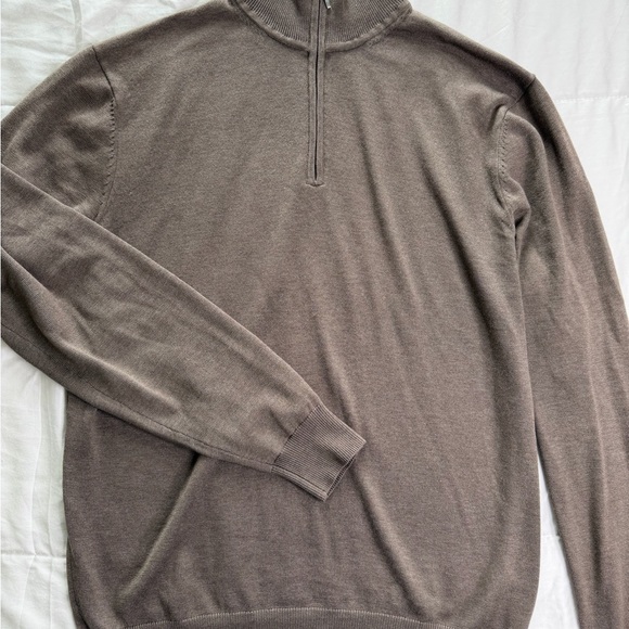 Suitsupply Silk Wool Cashmere Taupe Quarter Zip Sweater
